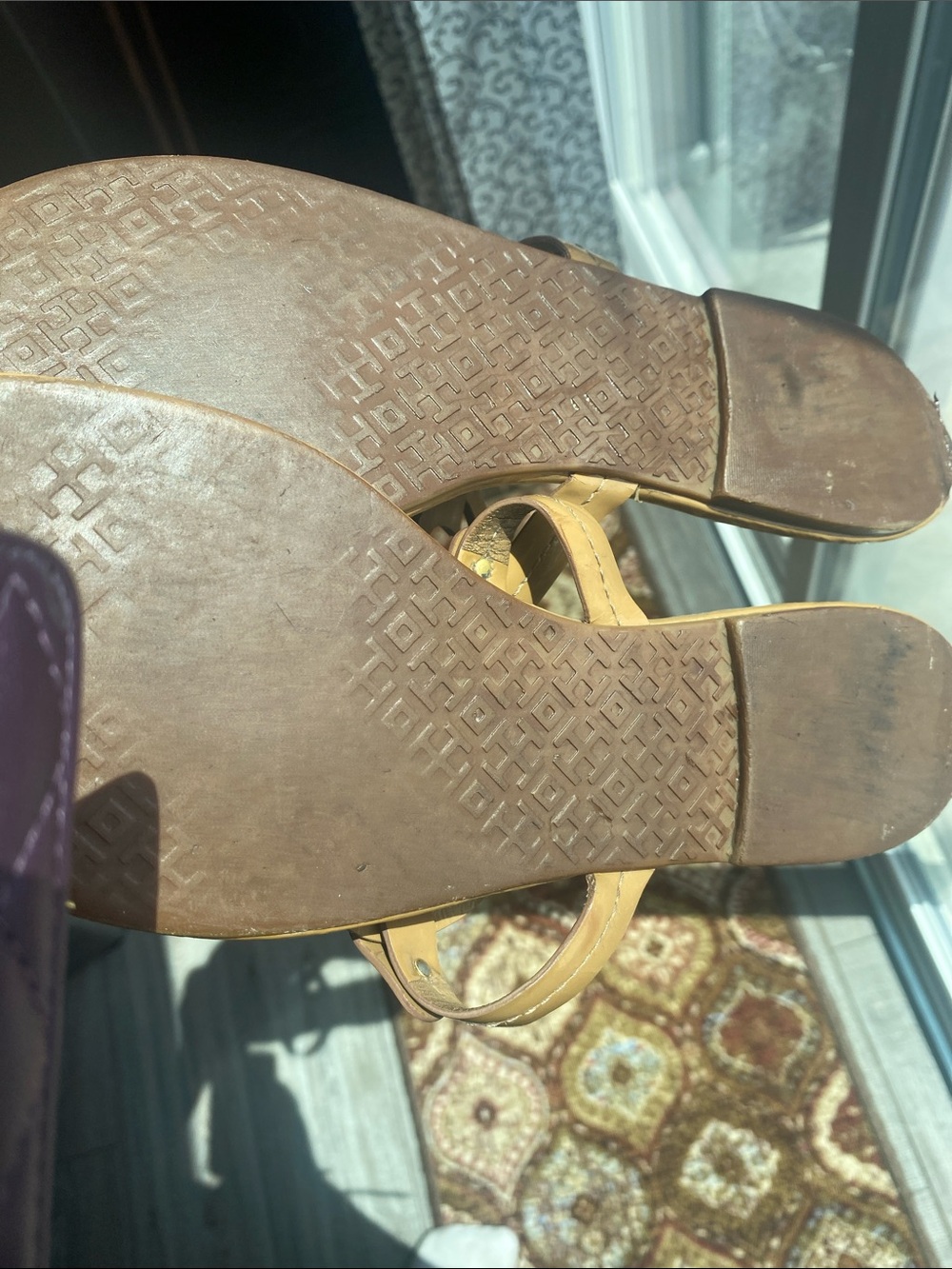Tory Burch Tan Leather Logo Thong Sandals - Picture 8 of 8